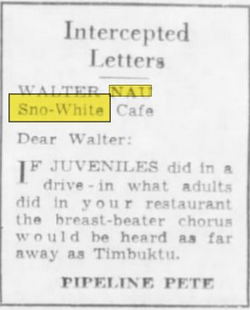 Naus Sno-White Dining Room - Oct 1959 Complaint Letter